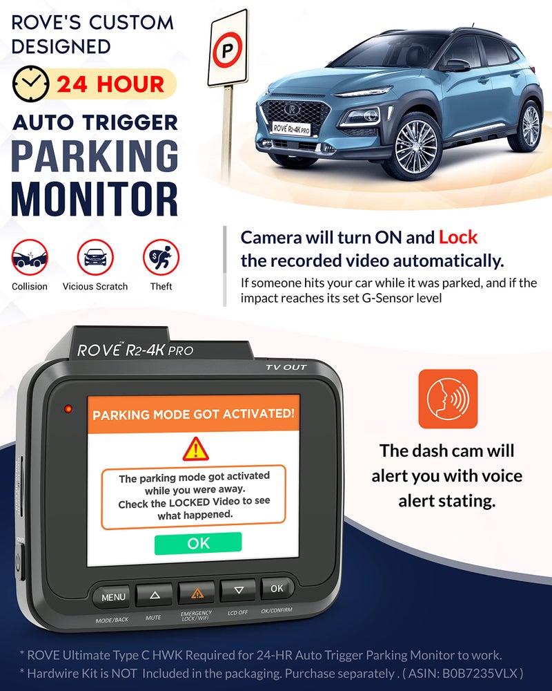 ROVE R2-4K PRO Dash Cam, Built-in GPS, 5G WiFi Dash Camera for Cars, 2160P UHD 30fps Dashcam with APP, 2.4" IPS Screen, Night Vision, WDR, 150Â° Wide Angle, 24-Hr Parking Mode, Supports 512GB Max - Image 5