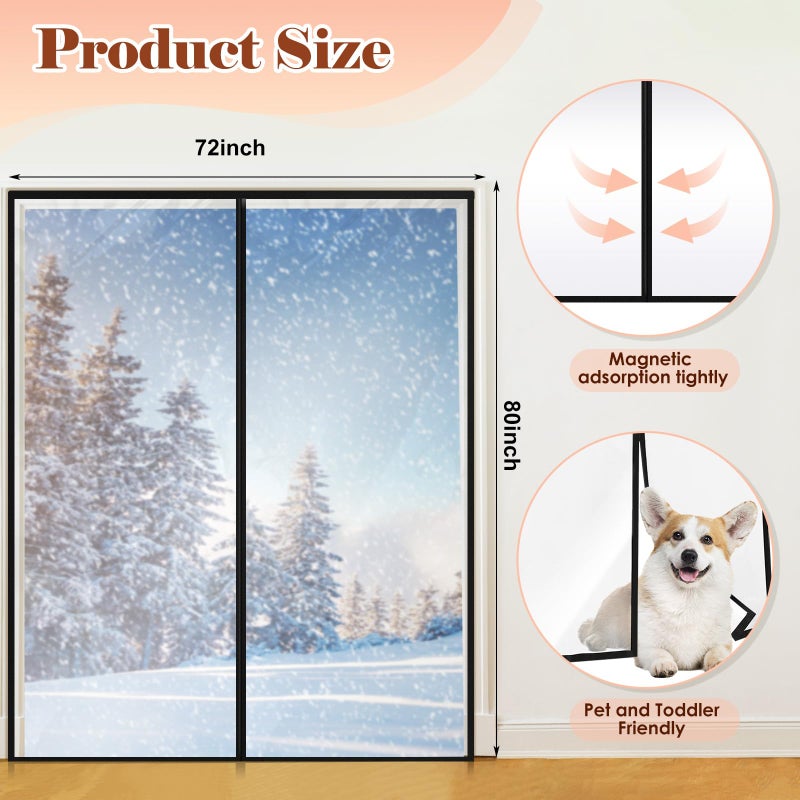 SmoothNovelty Clear Magnetic Thermal Insulated Door Curtain Transparent Magnet Patio Door Cover Auto Closer Keep Warm in Winter Windproof Insulated Self Sealing for Room Home Kitchen(72 x 80 Inch) - Image 2