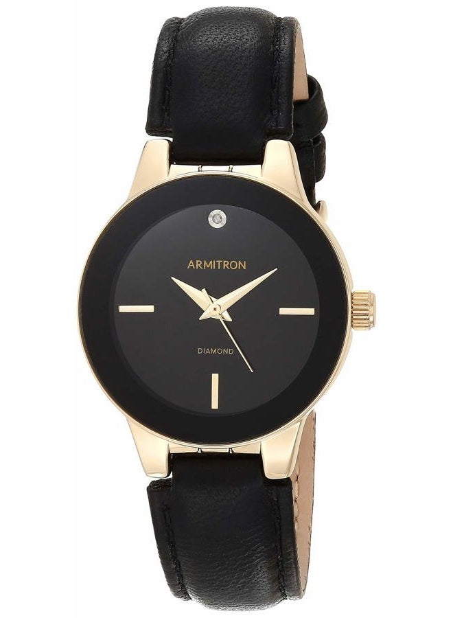 Armitron Women's Genuine Diamond Dial Leather Strap Watch, 75/5410, Black/Gold, 30mm, Quartz Watch - Image 1