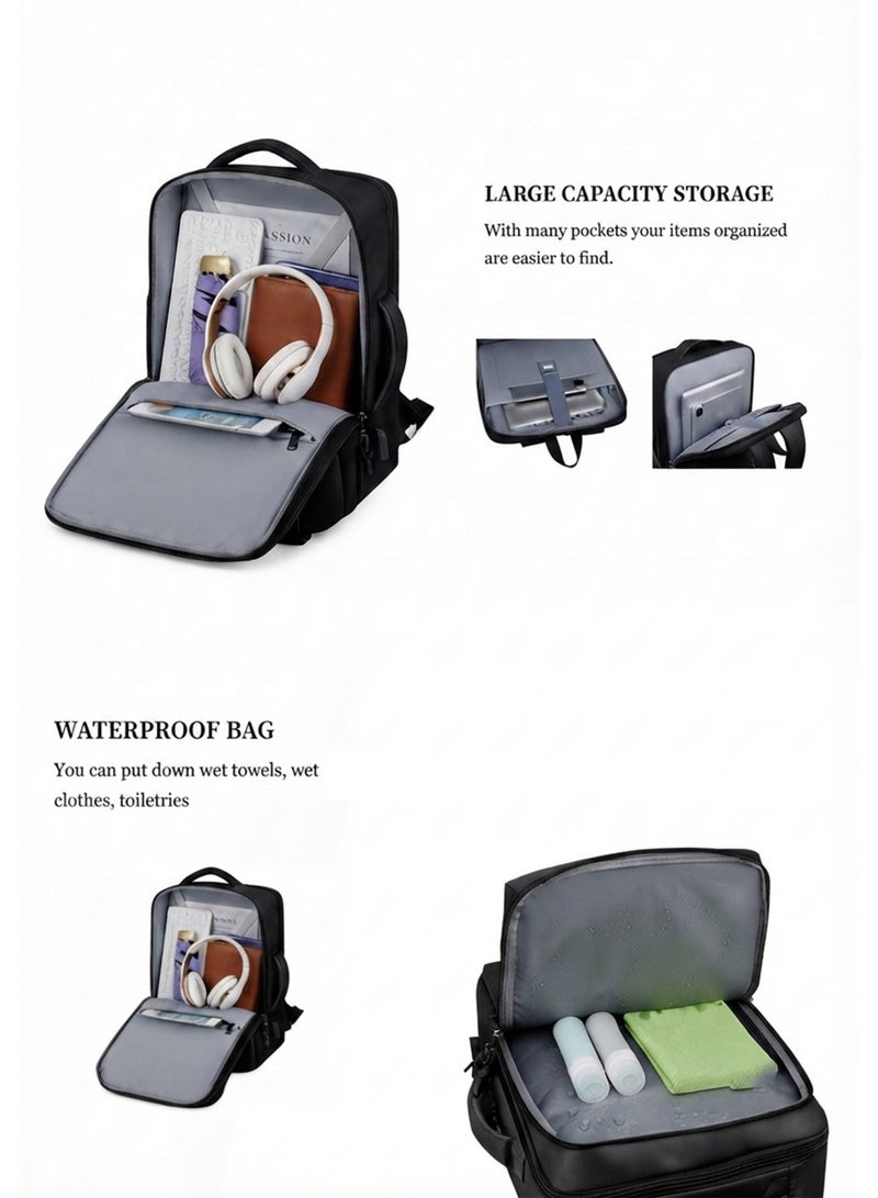 Travel Backpack with 18 -inch Laptop and Shoes Compartment, Waterproof Large Capacity Daypack with USB Charging Port, Carry On Weekender Bag with Wet and Dry Separation, Suitable for Daily Commute, Overnight Flight and Short Trips - Image 3