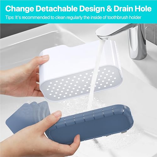 YAN & HIN Toothbrush Holders for bathrooms, Tooth Brush Holder, Soap Dispenser with Toothpaste and Toothbrush Organizers, 2 in 1 Bathroom Countertop Organizer Set - Image 5