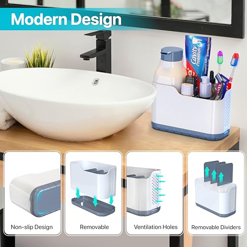 YAN & HIN Toothbrush Holders for bathrooms, Tooth Brush Holder, Soap Dispenser with Toothpaste and Toothbrush Organizers, 2 in 1 Bathroom Countertop Organizer Set - Image 2