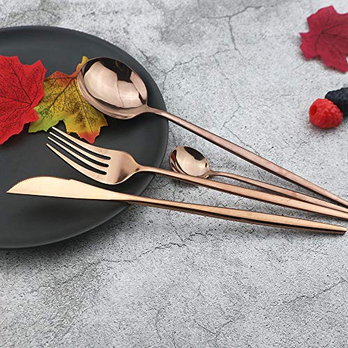JASHII 24 Pieces 304 Stainless Steel Rose Cutlery Set Home Kitchen Silverware Set, Mirror Polished, Knife/Fork/Spoon, Modern Elegant Silverware Set for Party, Christmas - Image 3