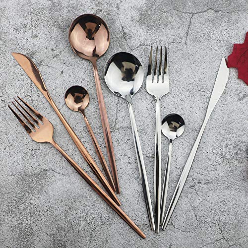 JASHII 24 Pieces 304 Stainless Steel Rose Cutlery Set Home Kitchen Silverware Set, Mirror Polished, Knife/Fork/Spoon, Modern Elegant Silverware Set for Party, Christmas - Image 2