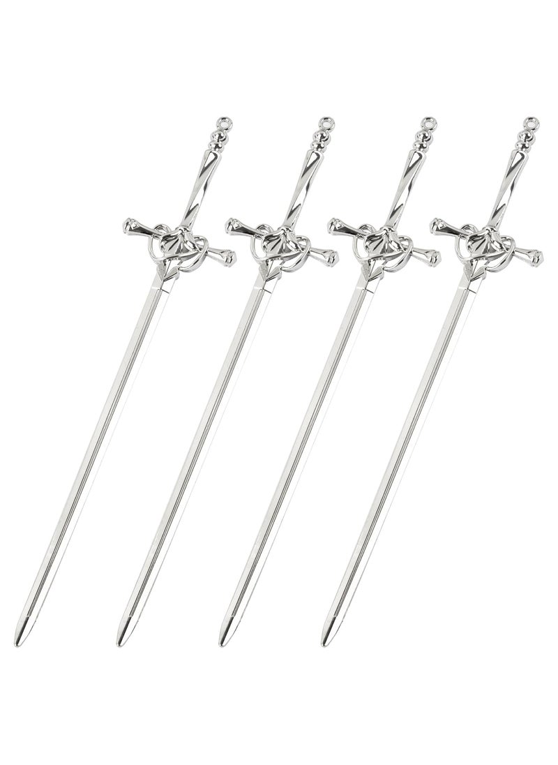 Framendino Framendino 4 Pack Ancient Style Sword Hair Chopsticks Chinese Sticks for Bun Long Classic Vintage Women Accessories Silver 