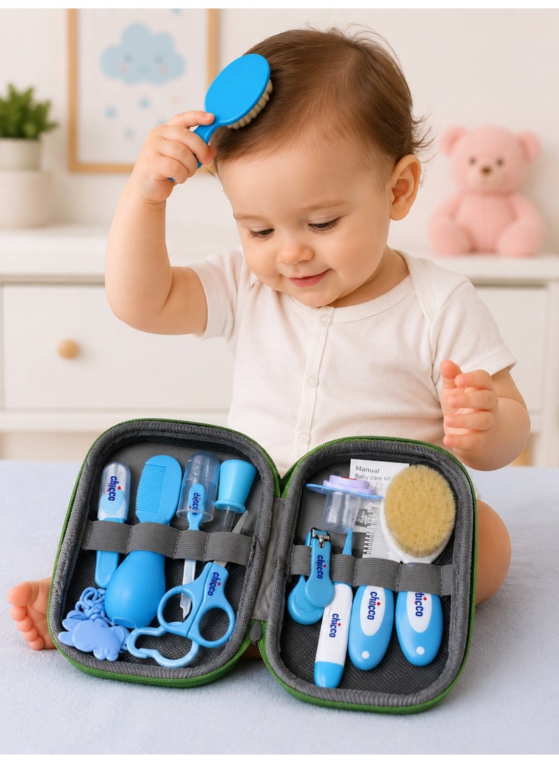 Chicco 13-Pcs Baby Grooming Kit for Newborn Boys - Blue Essential Health Care Set Includes Nail Clipper, Scissors, Brush, Comb & Nasal Aspirator. - Image 4