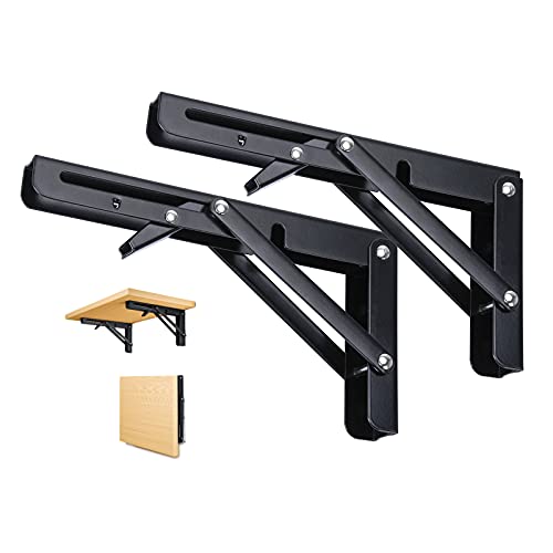 Ozzagar Folding Shelf Brackets 10 Inch, 2pcs Heavy Duty Shelves Bracket Stainless Steel Wall Foldable Shelf Bracket for Table Tops Folding Table Wall Table, Space-Saving, Load Capacity: 50kg / 110lb - Image 1