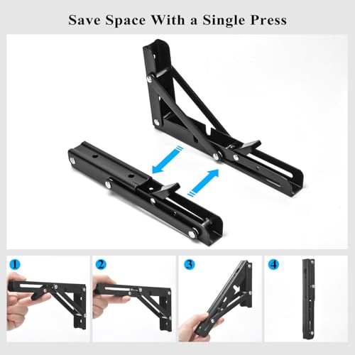 Ozzagar Folding Shelf Brackets 10 Inch, 2pcs Heavy Duty Shelves Bracket Stainless Steel Wall Foldable Shelf Bracket for Table Tops Folding Table Wall Table, Space-Saving, Load Capacity: 50kg / 110lb - Image 3