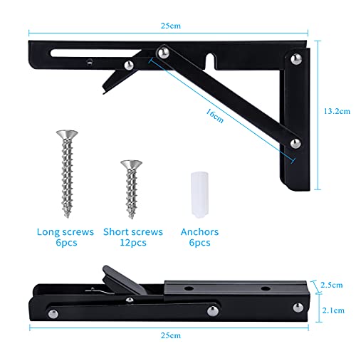 Ozzagar Folding Shelf Brackets 10 Inch, 2pcs Heavy Duty Shelves Bracket Stainless Steel Wall Foldable Shelf Bracket for Table Tops Folding Table Wall Table, Space-Saving, Load Capacity: 50kg / 110lb - Image 2