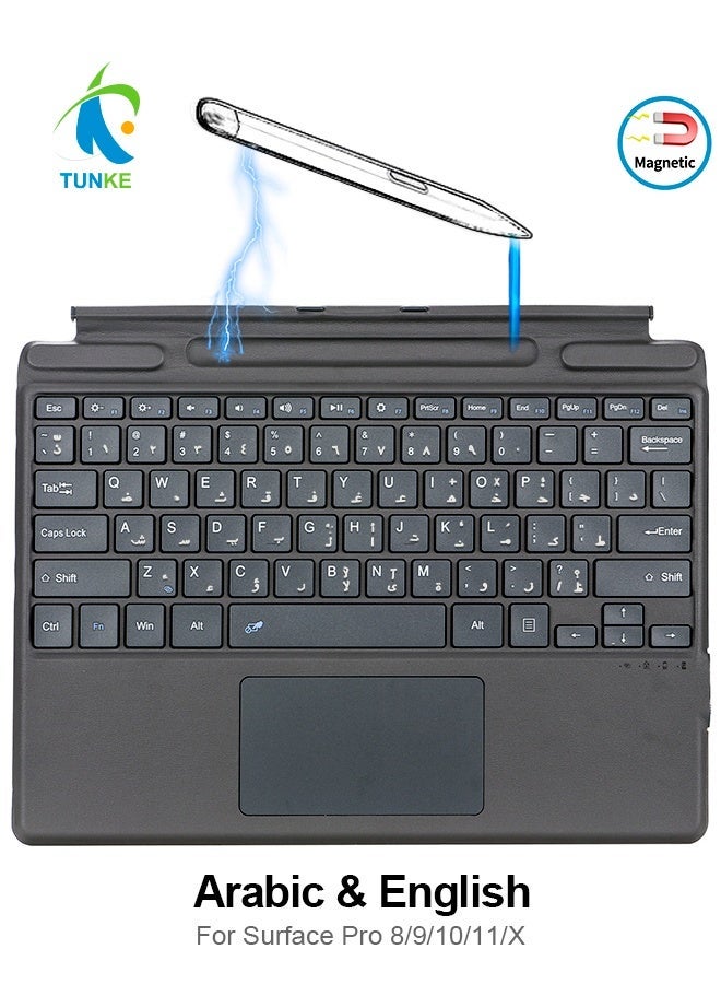 TUNKE Arabic/English Bluetooth Keyboard for Surface Pro 11/10/9/8/X, Wireless Detachable Keyboard with Touchpad, Pen Holder & Magnetic Attachment, Type-C Rechargeable Keyboard for Saudi Arabia - Image 1