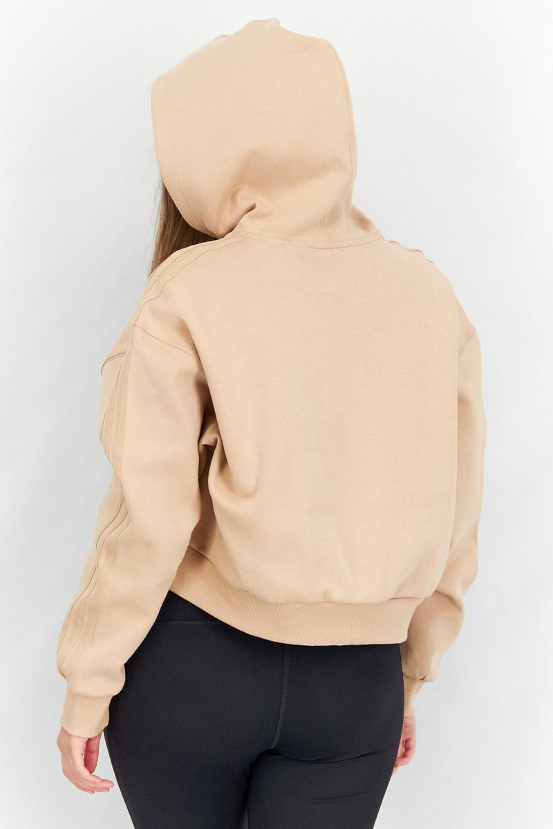 adidas Originals Women Sports Fit Long Sleeve Running Hooded Sweatshirt, Beige - Image 3