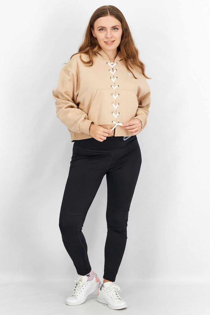 adidas Originals Women Sports Fit Long Sleeve Running Hooded Sweatshirt, Beige - Image 2