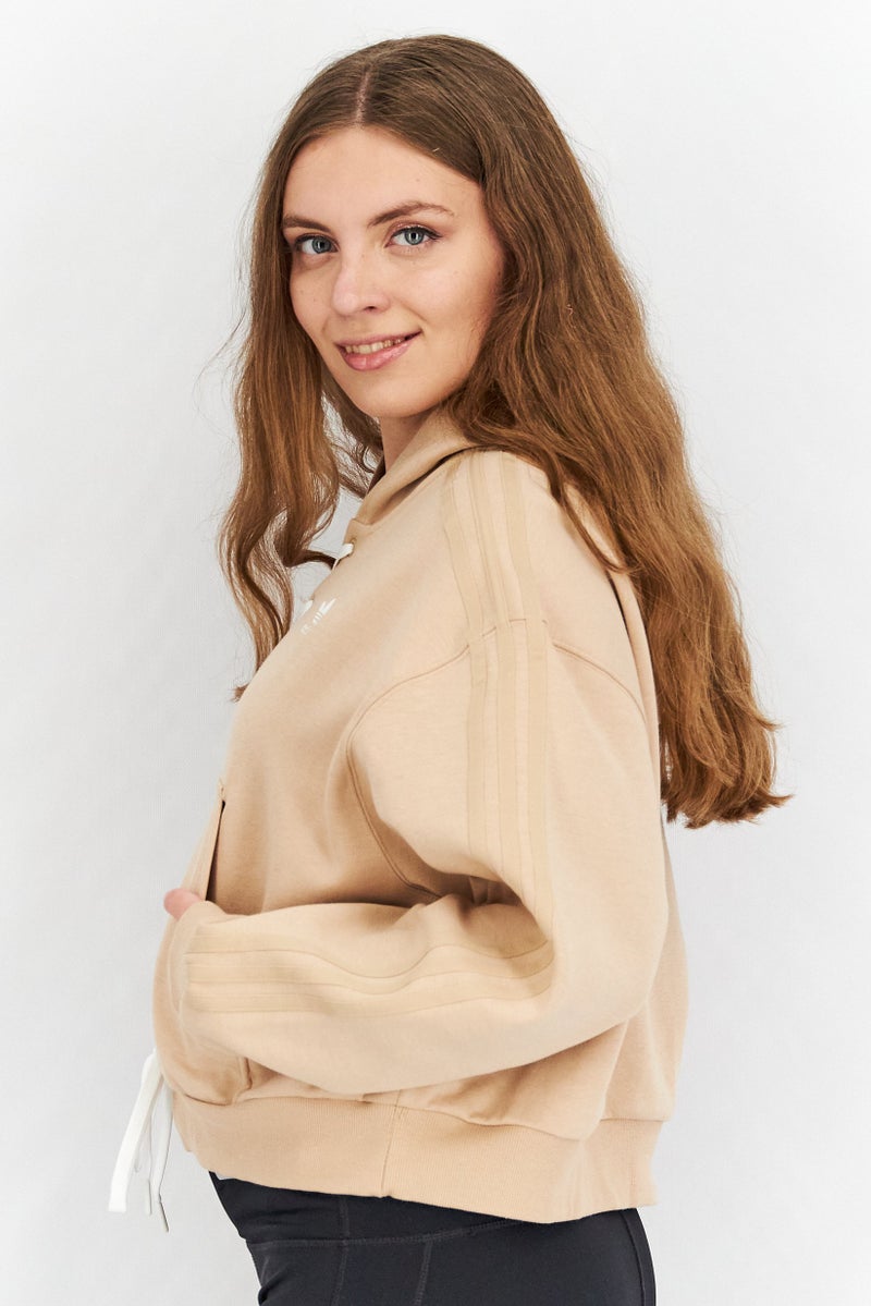 adidas Originals Women Sports Fit Long Sleeve Running Hooded Sweatshirt, Beige - Image 4