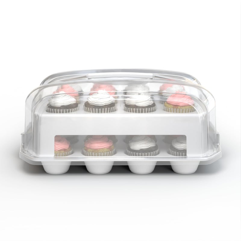 Top Shelf Elements Cupcake Carrier White Cupcake Holder Carries 24 StandardSize Cupcakes Muffin Traveler Two Tier Stand Reusable Cupcake Box