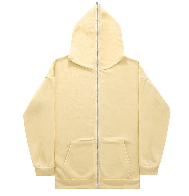 Generic Solid color cross-border sweater supply full zipper hoodie mens blank cardigan zipper hoodie sweater spot Khaki
