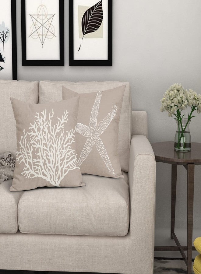 ABSOP أغطية وسائد ABSOP تان نجمة البحر 18x18 بوصة مجموعة من 2 أغطية وسائد بحرية مرجانية شاطئية نوتيكل وسائد صيفية من الكتان مربعة لتزيين الأريكة وغرفة النوم في المنزل - Image 3