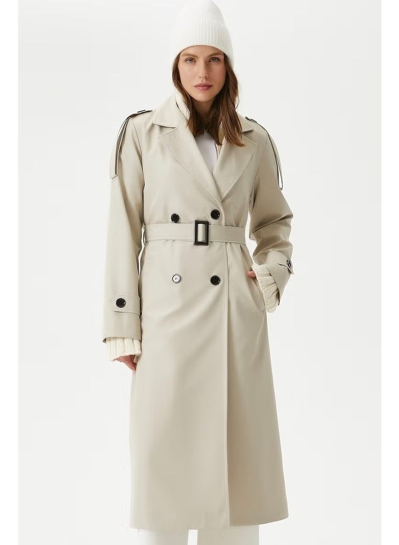 Ritnice Women Detroit Lined Epaulette Detailed Long Stone Trench Coat - Image 1