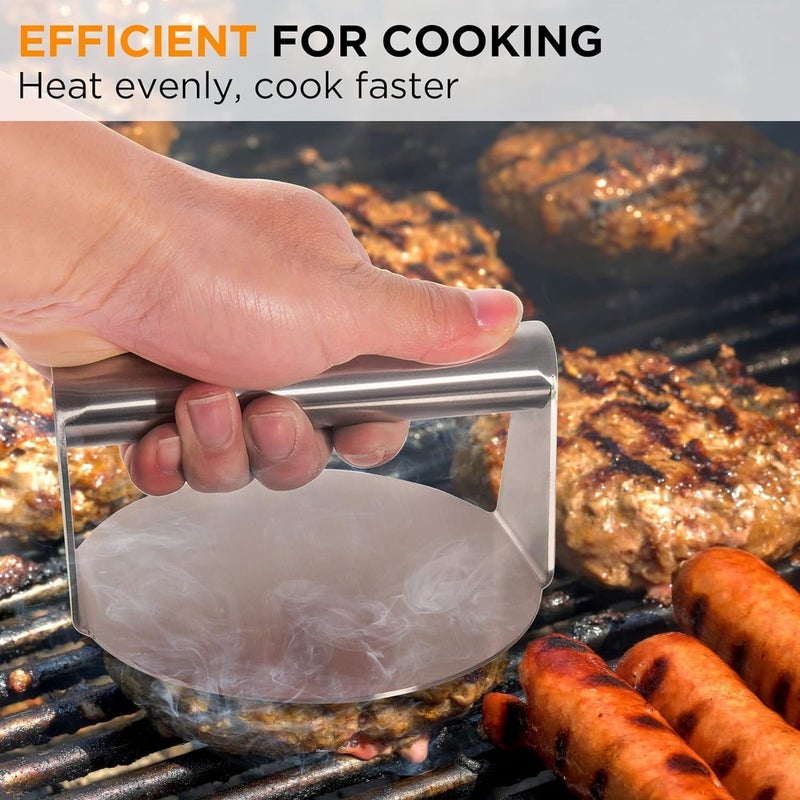 Stainless Steel Burger Press, 6.2 Inch Round Smasher, Non-Stick Smooth Hamburger Press Flat Bottom Without Ridges, Bacon Grill Perfect for Top Griddle Cooking… - Image 4