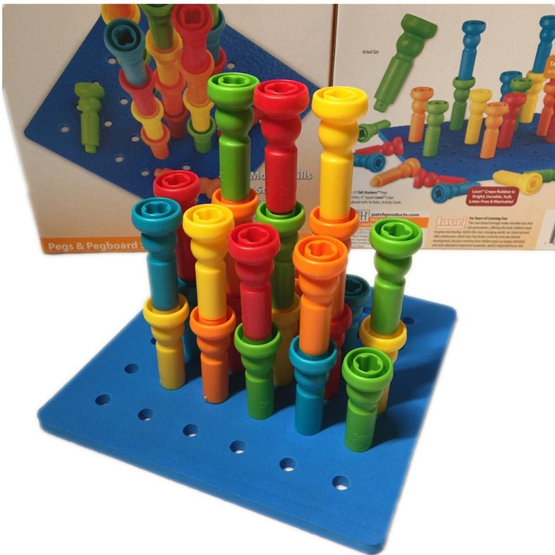 VIPAMZ Peg Board Set Toys-Montessori Occupational Therapy Fine Motor Skills Toy, Suitable for Toddlers and Preschoolers Over 3+ Year Old. 25 Tall-Stacker Pegs Rubber 8" Pegboard - Image 2