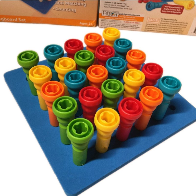VIPAMZ Peg Board Set Toys-Montessori Occupational Therapy Fine Motor Skills Toy, Suitable for Toddlers and Preschoolers Over 3+ Year Old. 25 Tall-Stacker Pegs Rubber 8" Pegboard - Image 3