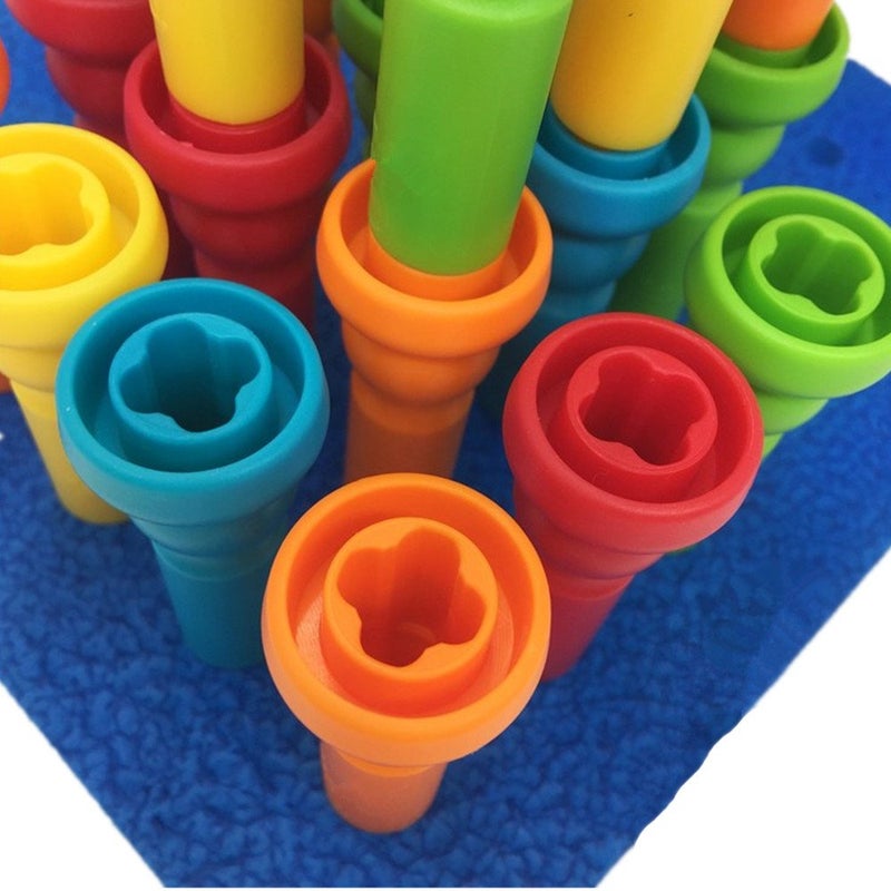 VIPAMZ Peg Board Set Toys-Montessori Occupational Therapy Fine Motor Skills Toy, Suitable for Toddlers and Preschoolers Over 3+ Year Old. 25 Tall-Stacker Pegs Rubber 8" Pegboard - Image 4
