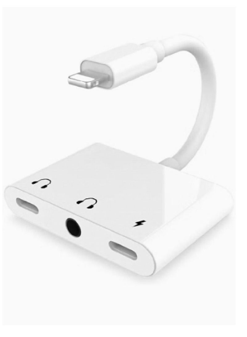GO-DES 3 in 1 Lightning to Dual 3.5mm Headphone Jack Charger Splitter And Charging Port, White - Image 1