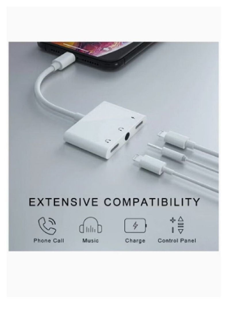 GO-DES 3 in 1 Lightning to Dual 3.5mm Headphone Jack Charger Splitter And Charging Port, White - Image 3