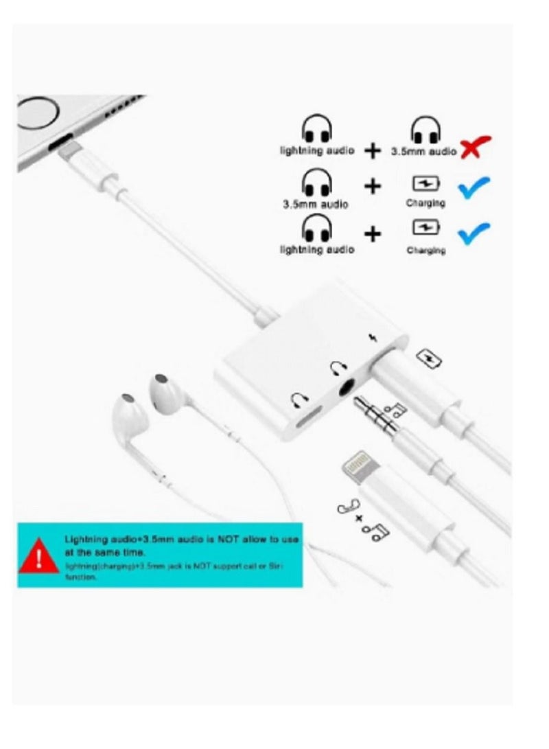 GO-DES 3 in 1 Lightning to Dual 3.5mm Headphone Jack Charger Splitter And Charging Port, White - Image 2