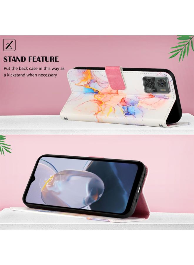 اس-توب جراب لهاتف Motorola Moto E22i 4G/E22 4G PT003 جراب هاتف جلدي قابل للطي بنمط رخامي - Image 3