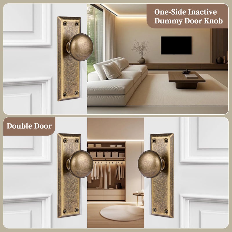 newliplace 2 Pack Single Sided Old Style Dummy Door Knobs Interior, Vintage Antique Brass Long Plate Dummy Door Handles - Image 3