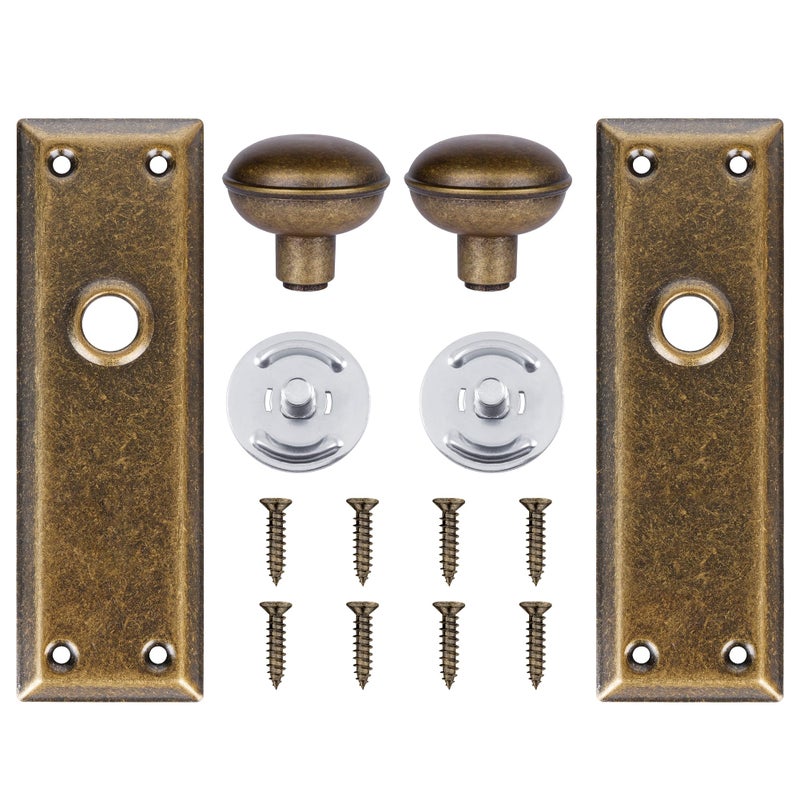 newliplace 2 Pack Single Sided Old Style Dummy Door Knobs Interior, Vintage Antique Brass Long Plate Dummy Door Handles - Image 5