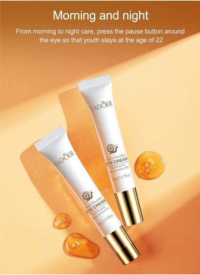 SADOER - Snail Essence Moisturize Eye Cream 20g, Anti Aging, Exquisitely Repair Skin, Moisturize, Fade Eye Lines, Dark Circles and Black Spots, Shrink Pores and Tighten Skin, Moisturizing Eye Serum, Eye Care - Image 1