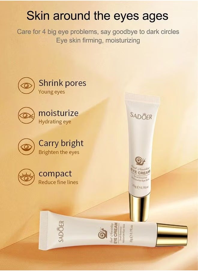 SADOER - Snail Essence Moisturize Eye Cream 20g, Anti Aging, Exquisitely Repair Skin, Moisturize, Fade Eye Lines, Dark Circles and Black Spots, Shrink Pores and Tighten Skin, Moisturizing Eye Serum, Eye Care - Image 1