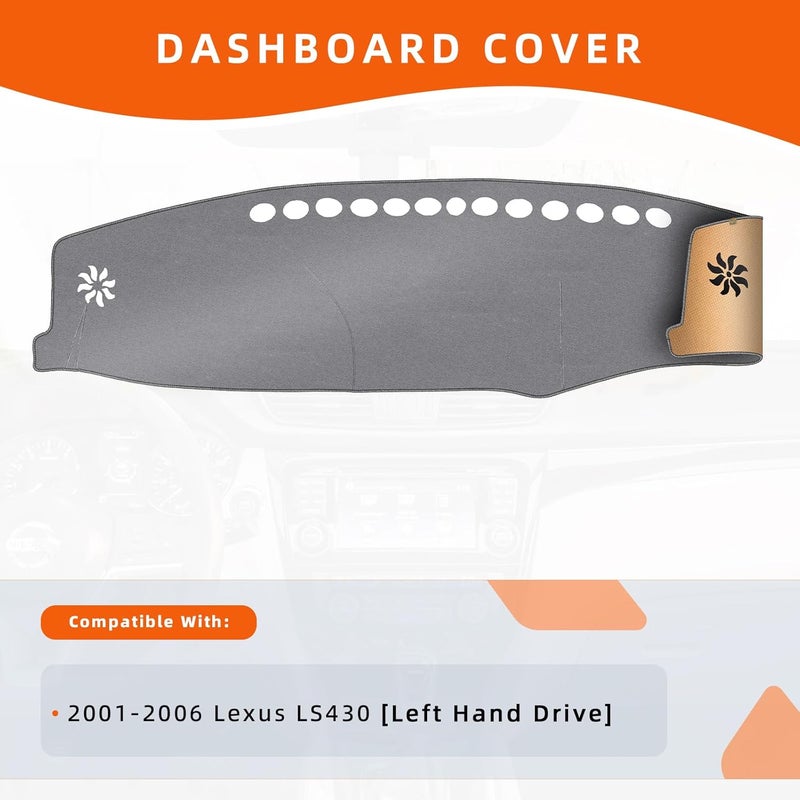 KEYOOG Dashboard Cover Dash Mat Fit for 2006-2001 Le-xus LS430 (for Left Hand Drive),Car Dash Board Mat Anti-Glare Carpet,Non-Slip Pad Sunshield Protector (Grey) - Image 2