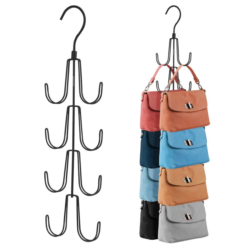 ZEDODIER ZEDODIER Purse Hanger Organizer for Closet 2 Pack Rotatable Hanging Bag Holder Keeping Purses Visible and in Good Condition Metal Handbag Storage Hook Backpack Rack Space Saving Hanger Black 