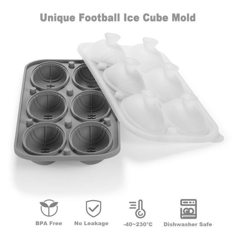 Nax Caki صينية مكعبات الثلج لكرة القدم 3D من نكس كاكي، قالب سيليكون كبير على شكل كرة قدم لصنع الثلج مع قمع للكوكتيلات، بوربون، براندي، هدايا الويسكي للرجال - Image 4