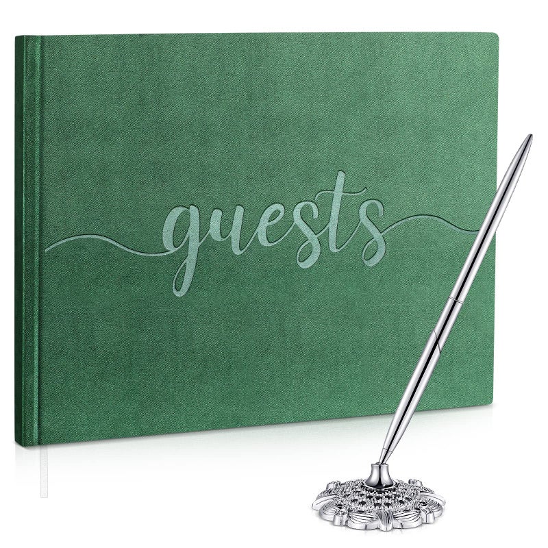 PerKoop Velvet Wedding Guest Book with Pen and Pen Holder Wedding Reception Registry Books for Guests to Sign 7 x 10 Wedding Guestbook for Bridal Baby Shower Birthday Party 120 Pages Green