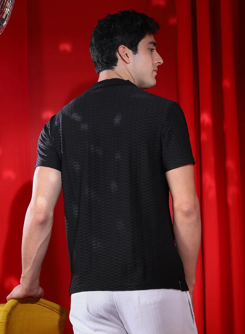 Campus Sutra Men's Onyx Black Hive Polo T-Shirt
