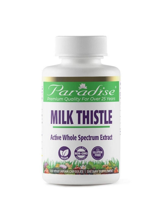 Paradise Herbs Milk Thistle, Active Whole Spectrum Extract, Super Potent, Ultra Pure, Vegan, Non GMO, Gluten Free, 120 Vegetarian Capsules - Image 1