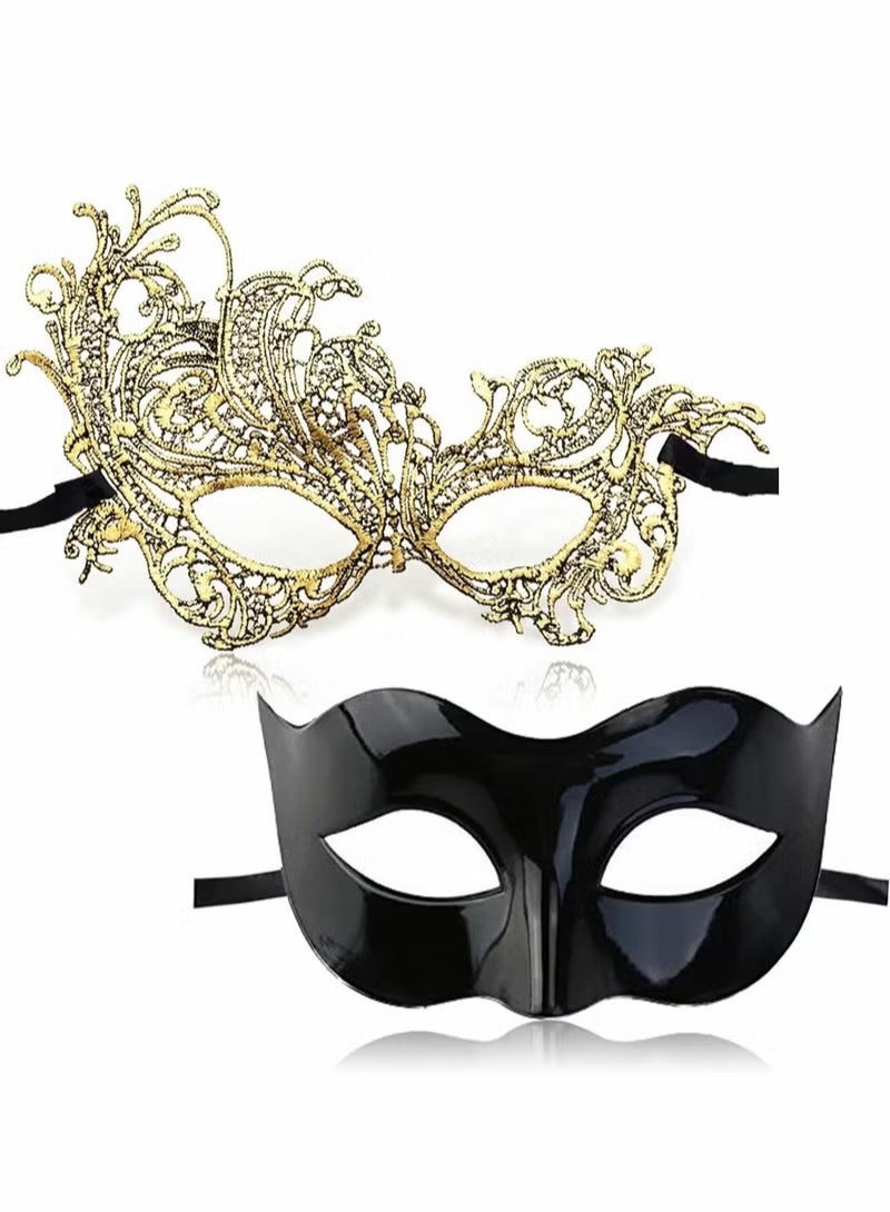 Masquerade Mask for Couples, Mardi Gras Venetian Side flower Mask, Ball Masks, Metal Prom Women Men (2 PCS)  - Image 1