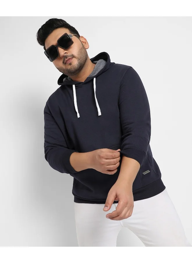 Instafab Plus Instafab Plus Men's Navy Blue Pullover Hoodie With Contrast Drawstring