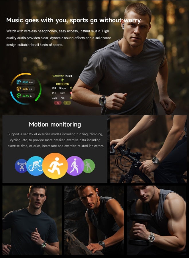 Zeemey 2-In-1 Smartwatch with Built-In TWS Earphones, HD Display, Multiple Sports Modes, Weather And Calendar Functions, Pedometer, Music Control, Wireless, NFC, Multiple UI Interface Switching, a Contact List, And Wireless Dialing Capabilities.Silicone Strap, Compatible with Ios Android HarmonyOS,Sports Smartwatch, Suitable for Men'S/Women'S Smart 2-In-1 Watch,Supports Arabic language switching - Image 4