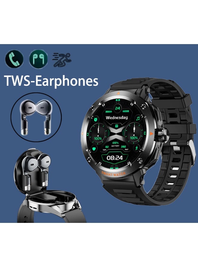 Zeemey 2-In-1 Smartwatch with Built-In TWS Earphones, HD Display, Multiple Sports Modes, Weather And Calendar Functions, Pedometer, Music Control, Wireless, NFC, Multiple UI Interface Switching, a Contact List, And Wireless Dialing Capabilities.Silicone Strap, Compatible with Ios Android HarmonyOS,Sports Smartwatch, Suitable for Men'S/Women'S Smart 2-In-1 Watch,Supports Arabic language switching - Image 1