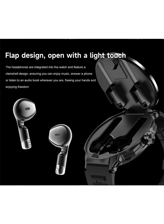 Zeemey 2-In-1 Smartwatch with Built-In TWS Earphones, HD Display, Multiple Sports Modes, Weather And Calendar Functions, Pedometer, Music Control, Wireless, NFC, Multiple UI Interface Switching, a Contact List, And Wireless Dialing Capabilities.Silicone Strap, Compatible with Ios Android HarmonyOS,Sports Smartwatch, Suitable for Men'S/Women'S Smart 2-In-1 Watch,Supports Arabic language switching - Image 2