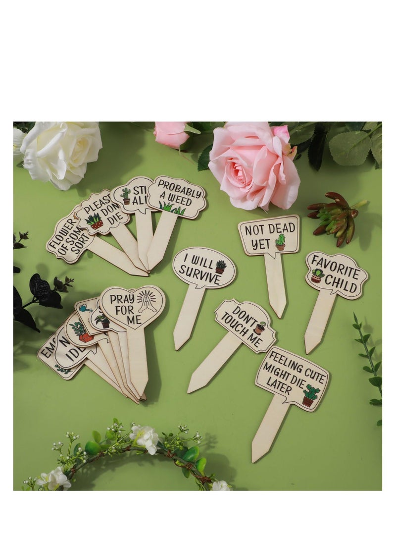 Generic - Garden Plant Markers, Wooden Plant Labels Tab Funny Plant Signs with Stake, Interesting Words & Cute Patterns Garden Tags Labels for Outdoor Indoor Patio Supplies, Funny Gardening Gifts - Image 1
