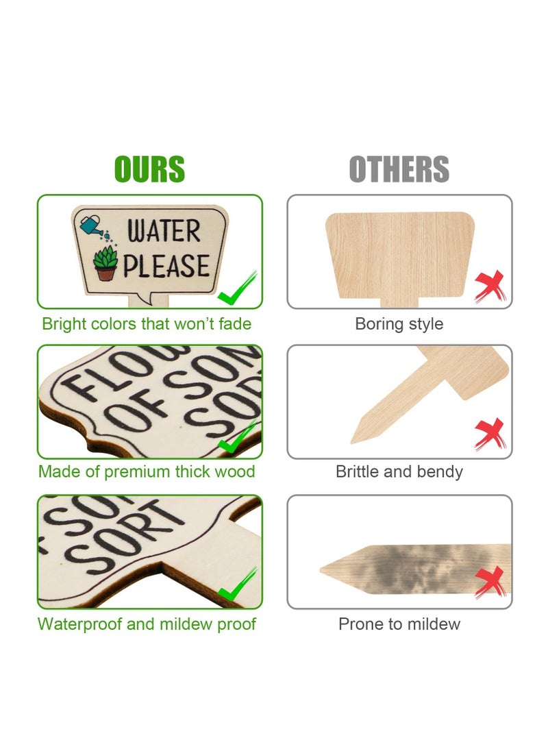 Generic - Garden Plant Markers, Wooden Plant Labels Tab Funny Plant Signs with Stake, Interesting Words & Cute Patterns Garden Tags Labels for Outdoor Indoor Patio Supplies, Funny Gardening Gifts - Image 1