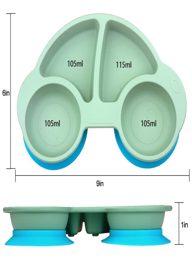 كيوشاير أطباق طعام كيو شير للأطفال الصغار، أطباق طعام محمولة للأطفال الصغار، مفرش طعام سيليكون قوي الشفط خالٍ من مادة BPA، مقاس 10×7×1 بوصة - Image 2
