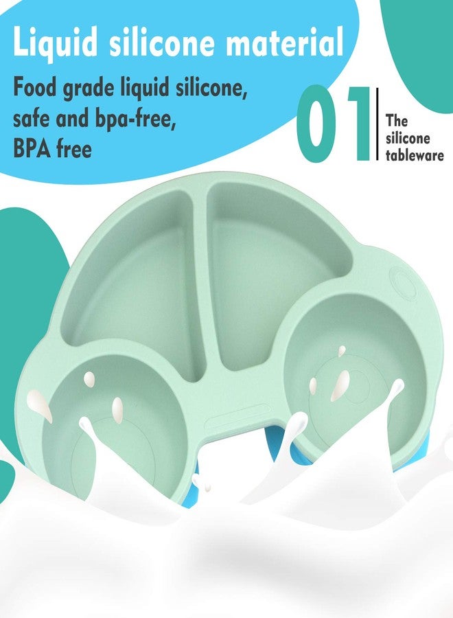 كيوشاير أطباق طعام كيو شير للأطفال الصغار، أطباق طعام محمولة للأطفال الصغار، مفرش طعام سيليكون قوي الشفط خالٍ من مادة BPA، مقاس 10×7×1 بوصة - Image 4