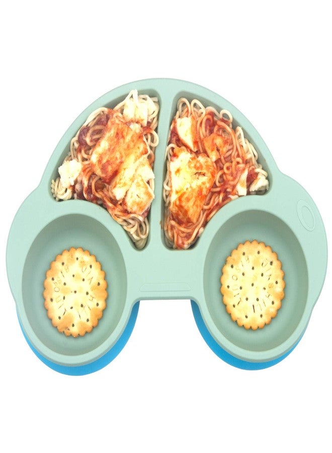 كيوشاير أطباق طعام كيو شير للأطفال الصغار، أطباق طعام محمولة للأطفال الصغار، مفرش طعام سيليكون قوي الشفط خالٍ من مادة BPA، مقاس 10×7×1 بوصة - Image 1