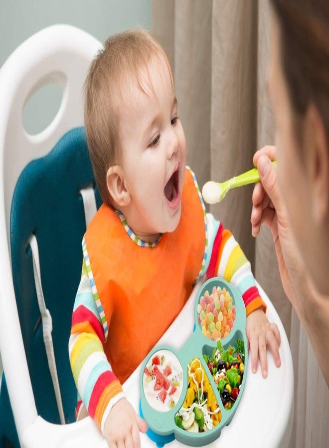 كيوشاير أطباق طعام كيو شير للأطفال الصغار، أطباق طعام محمولة للأطفال الصغار، مفرش طعام سيليكون قوي الشفط خالٍ من مادة BPA، مقاس 10×7×1 بوصة - Image 3